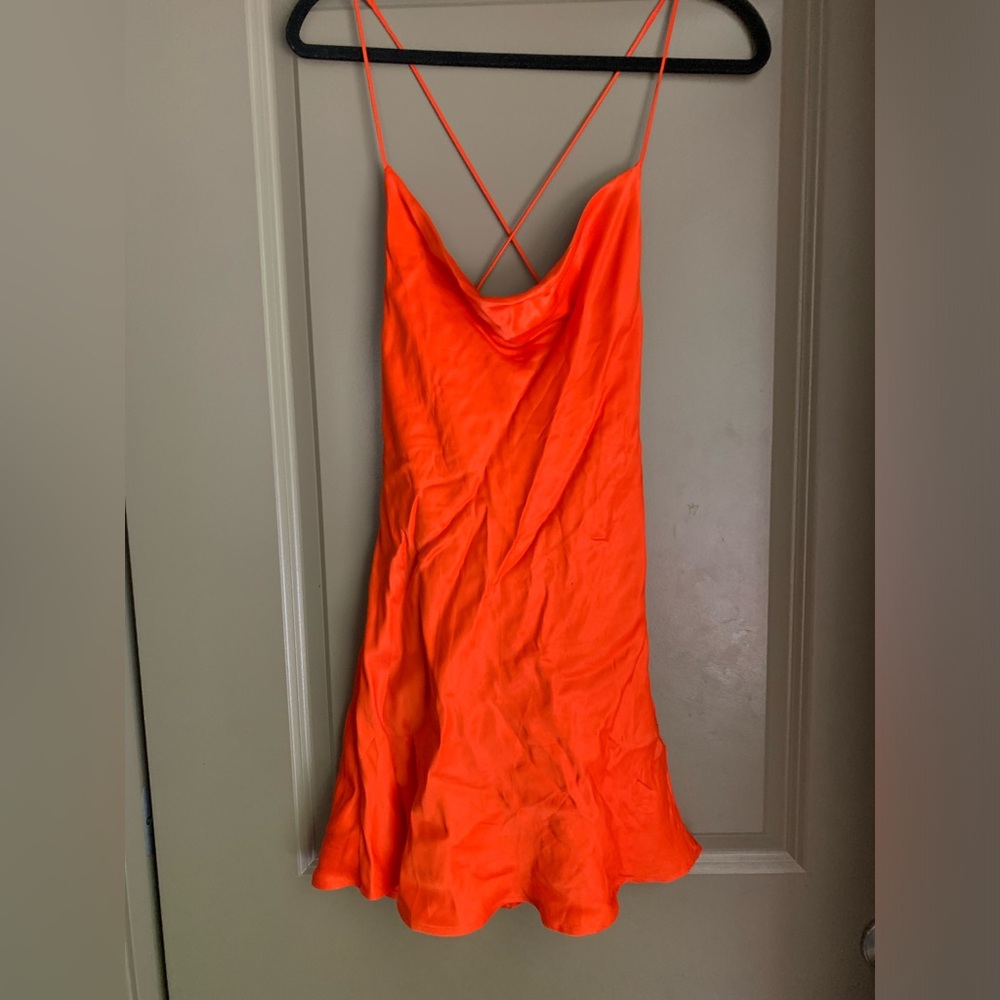 ZARA Orange Cowl Neck Slip Mini Dress